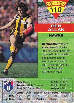 1994 Select AFL #110 Ben Allan Back